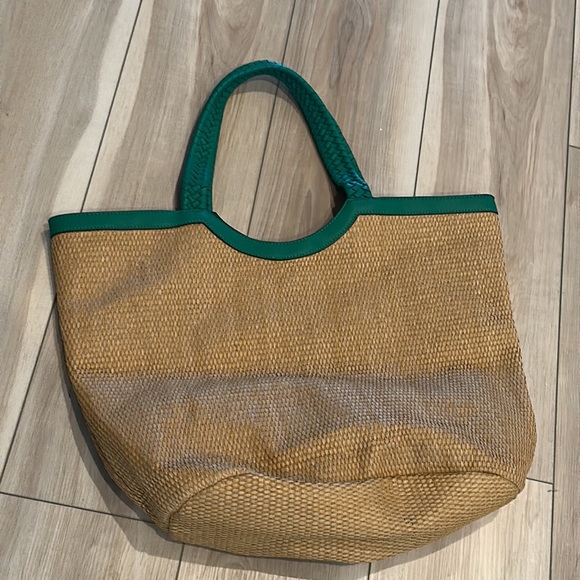 EUC Tropical Leaf Print Everyday Bag Wicker Woven Purse Handbag Beach Tote - Picture 5 of 9